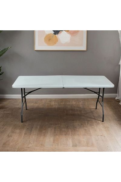 Living Accents 5 Feet Portable and Durable Plastic Molded Folding Table White and Black