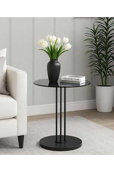 private house Black glass side table