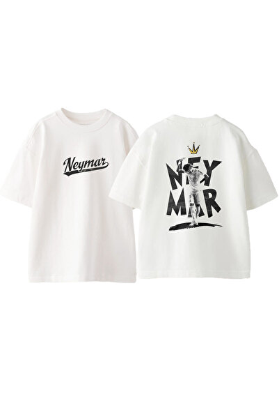Anetos تي شيرت نيمار كينج مطبوع من الأمام والخلف من القطن الأبيض مقاس كبير