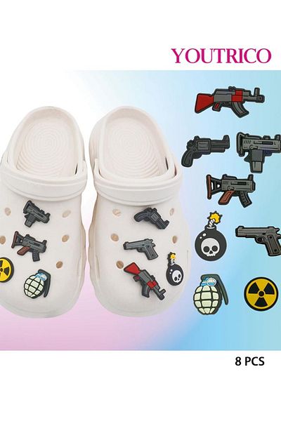 Youtrico 8pcs Cartoon Weapon and Bomb Jibbitz Charms for Playful Military Slipper Ornament