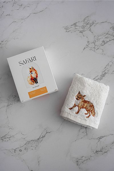 Nazik Home Safari Fox Embroidered Hand Towel (30 X 50 cm)