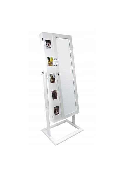 SERSIMO Dressing Room Cabinet with Mirror, 2 Doors with Jewelry Storage, 5 Photo Frames, 48x56x151cm, White