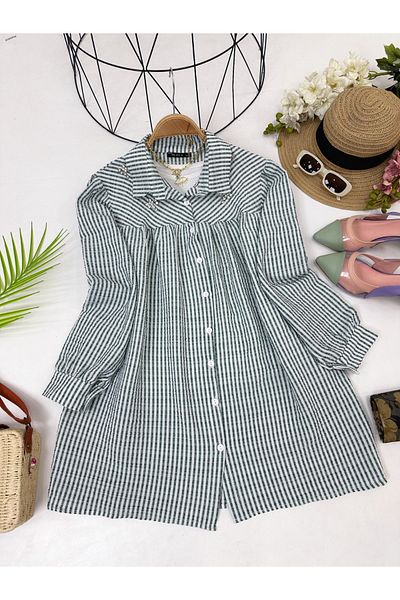 YEDİLALE Stone Robali Striped Summer Long Sleeve Tunic