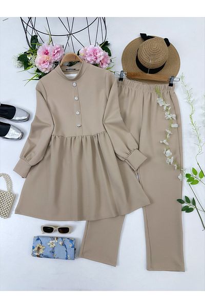 YEDİLALE Asude Tunic Pants Crepe Double Set