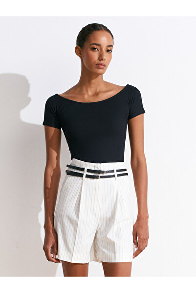 Dilvin 72135 Belted High Waist Shorts-White