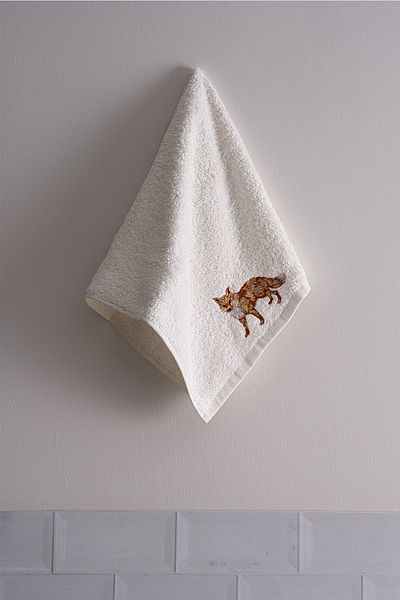 Nazik Home Safari Fox Embroidered Hand Towel (30 X 50 cm)