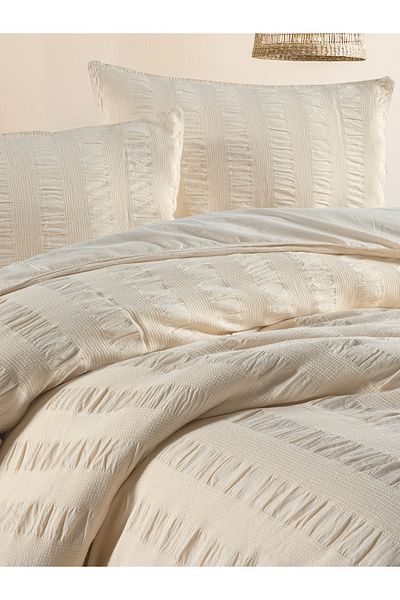 BED LİNE Σετ κρεβατιού διπλό Seersucker με κουτί κρέμας