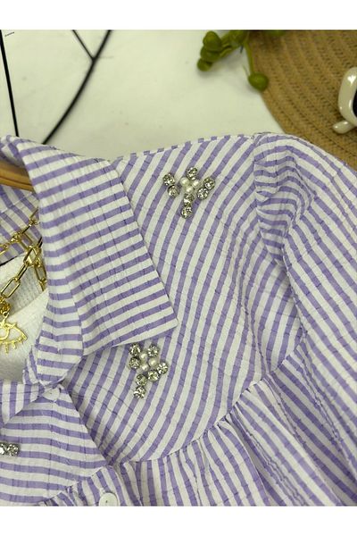 YEDİLALE Stone Robali Striped Summer Long Sleeve Tunic