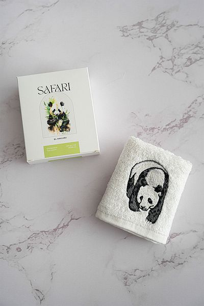 Nazik Home Safari Panda Embroidered Hand Towel (30 X 50 cm)