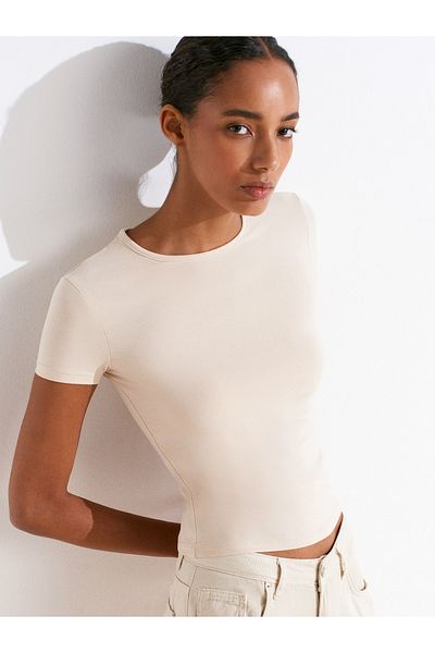 Dilvin 31906 Body Fitting Short Sleeve T-Shirt-Stone