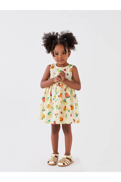 LC Waikiki Lcw Baby Sari Crew Neck Patterned Baby Girl Dress