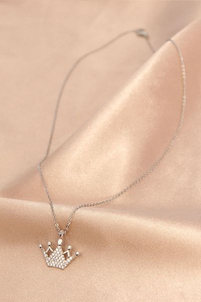 AfraBeauty Silver Color Metal Zircon Stone Crown Necklace |   Fashionable and Casual Jewelry for Women