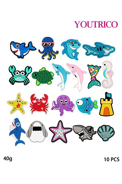 Youtrico 20pcs Summer Ocean Series Jibbitz Charms for PVC Slipper Ornament