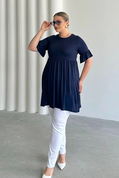 Stil Diva Plus Size Sleeve Detailed Elastic Waist Pleated Tunic T-Shirt T42