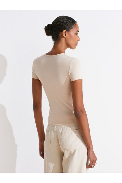 Dilvin 31906 Body Fitting Short Sleeve T-Shirt-Stone