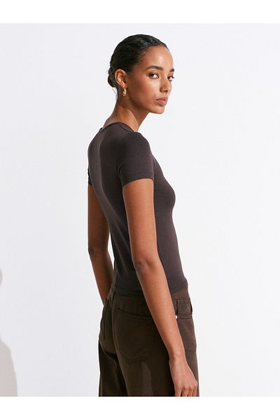 Dilvin 31906 Body Fitting Short Sleeve T-Shirt-Dark Brown