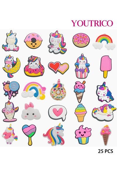 Youtrico 25pcs Colorful Unicorn Jibbitz Charms for PVC Slipper Ornament