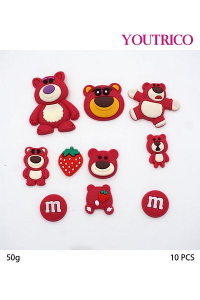 Youtrico 10pcs Strawberry Bear Jibbitz Charms for Kawaii PVC Slipper Ornament
