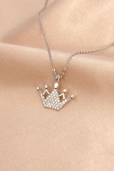 AfraBeauty Silver Color Metal Zircon Stone Crown Necklace |   Fashionable and Casual Jewelry for Women