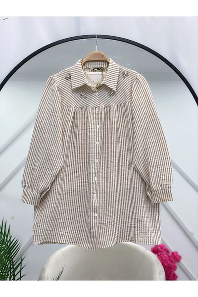 YEDİLALE Stone Robali Striped Summer Long Sleeve Tunic