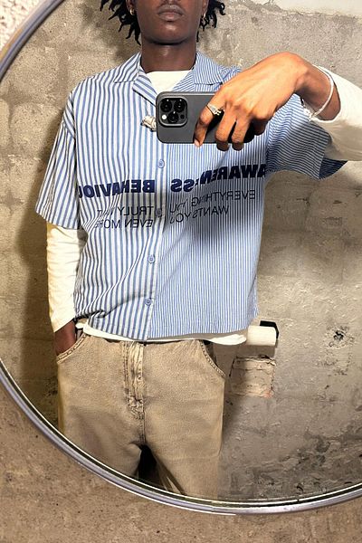 Pull & Bear Short sleeve shirt with asymmetrical stripes
