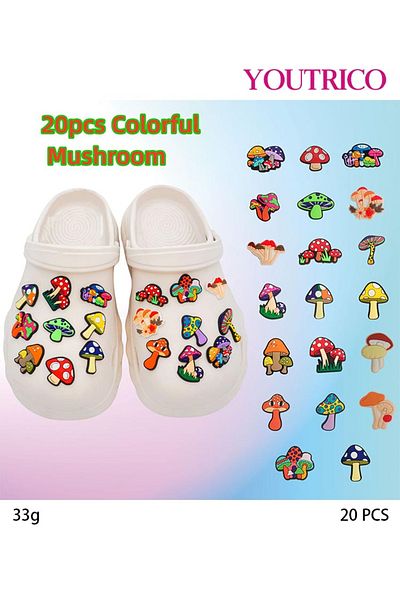 Youtrico 20pcs Colorful Mushroom Jibbitz Charms for Whimsical Slipper Ornament