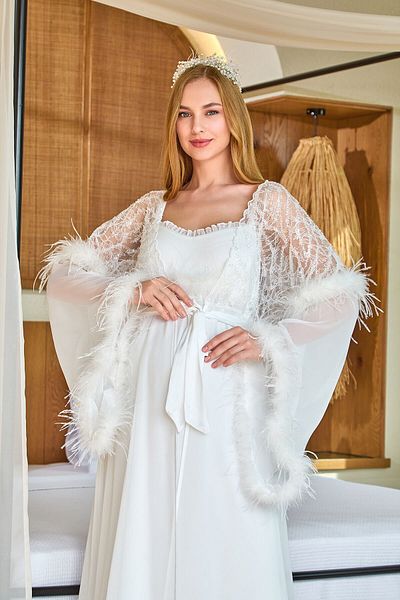 Cossy By Aqua Chiffon Otriş Detail Long Dressing Gown Cossybyaqua 25596-1(36-38)