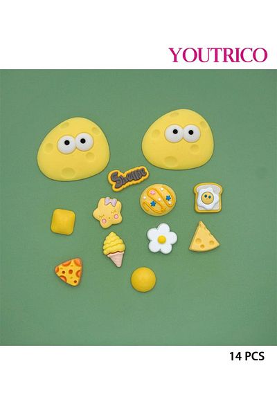 Youtrico 14pcs Cute Cartoon Cheese and Cookie Jibbitz Charms for PVC Slipper Ornament