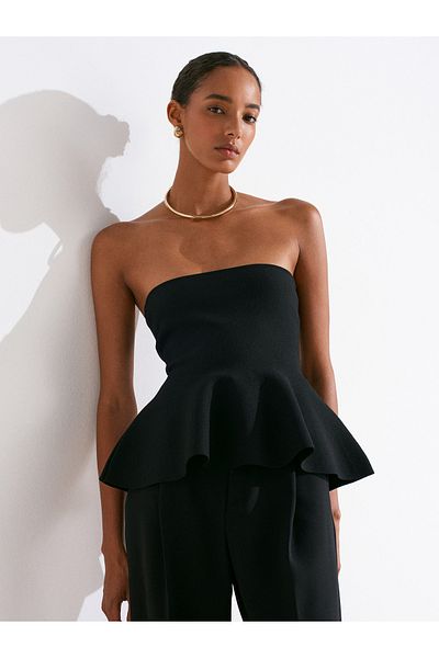 Dilvin 10791 Tricotaj peplum fără bretele Top-Negru