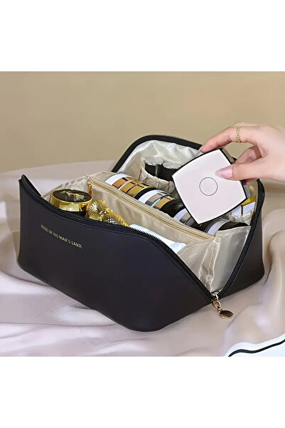 iyzi Geantă de machiaj din PU întărită, de capacitate mare, impermeabilă, pentru călătorie, din piele