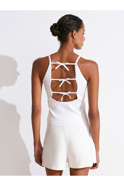 Dilvin 10772 Knitwear Blouse with Strap Bow Detail-White