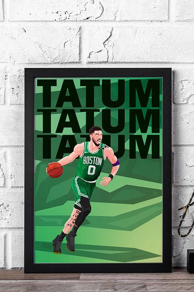 Saturn Jayson Tatum Framed Painting - Basketball Nba Poster Painting