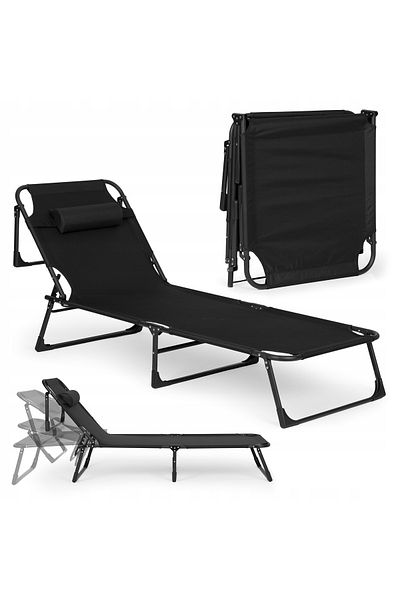 SERSIMO Folding sun lounger 193x67x79 cm, 4-position adjustable backrest, steel frame and Oxford material, black