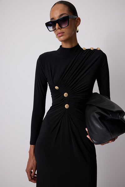 Touché Privé Draped Button Detailed Dress