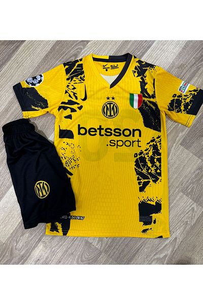 Lion Spor Inter 2024/25 Noul sezon Lautaro Martinez Tricou alternativ pentru copii Set de 2 (galben) LION