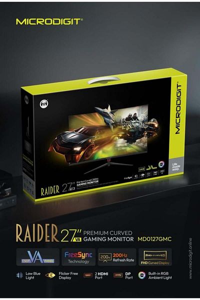 Microdigit Premium LED Curved 27 inch Gaming Monitor 200Hz