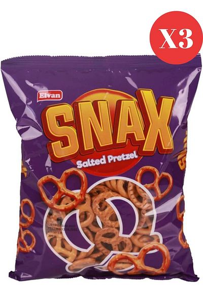 Elvan Snax Salted Pretzels Crackers 200 Gr. (1 Bag) x 3