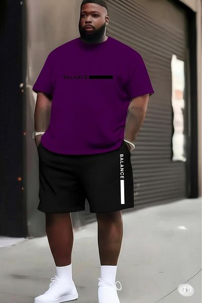 NO 601 Men's Purple T-Shirt Black Shorts Balance Plus Size Battal Size Team