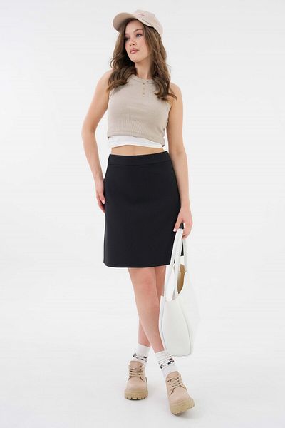 Saade Black High Waist Lightweight Lycra Above Knee Woven Mini Bell Skirt