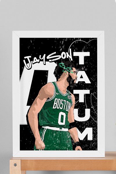 Saturn Jayson Tatum Framed Painting - Basketball Nba Poster Painting