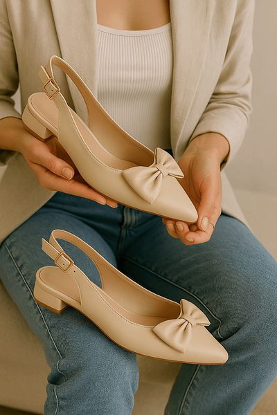 DİVOLYA İlef Bow Beige (3 cm Heels) Pointed Toe Heeled Shoes