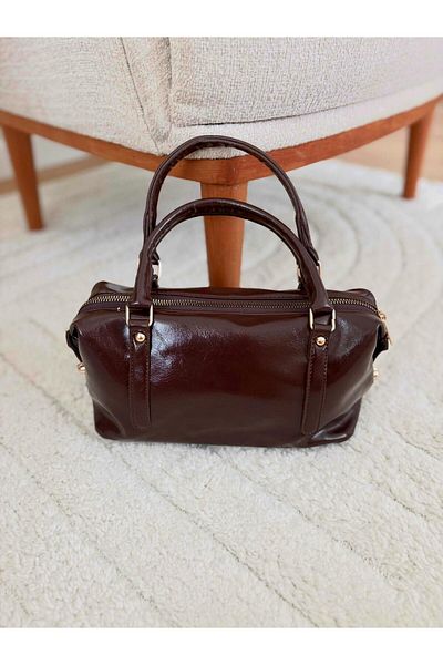 Z&M COLLECTION BAG SHOPPİNG Shiny Patent Leather Women's Bag with Adjustable Strap and Zipper Closure, Suitable for Hand-Shoulder and Crossbody Use