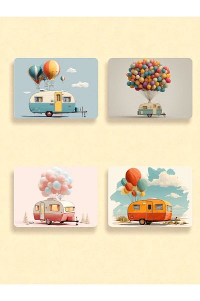 lili hediyelik Caravan and Balloon Printed 4-Piece Mousepad 17X21 cm