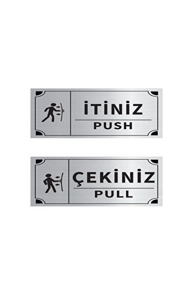 Mayeka İtiniz - Çekiniz Dikdörtgen İkili Levha Set Gümüş Metal Yönlendirme Ta...