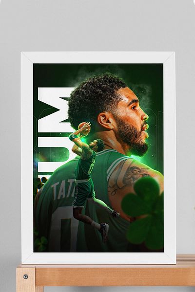 Saturn Jayson Tatum Framed Painting - Basketball Nba Poster Painting