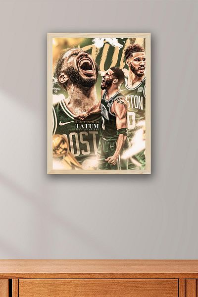 Saturn Jayson Tatum Framed Painting - Basketball Nba Poster Painting