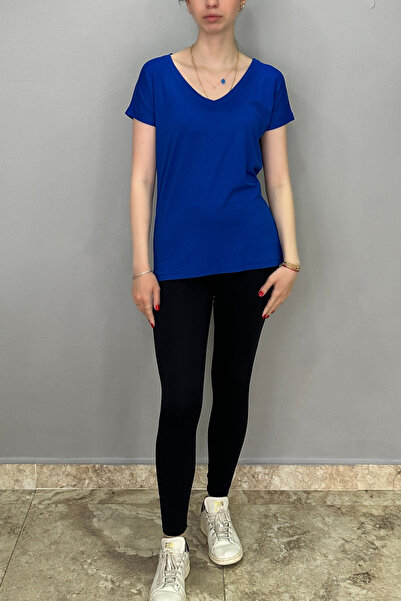 Tam Moda Γυναικείο μπλουζάκι Saks μπλε και γιακά με μανίκια