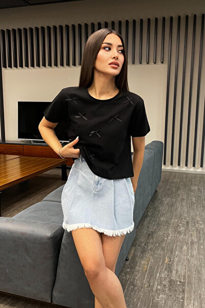 BİKELİFE Women's Ribbon Detailed Crew Neck T-Shirt