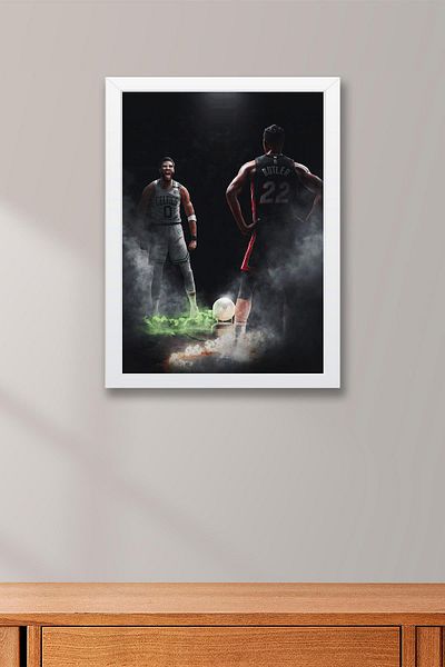 Saturn Jayson Tatum Jimmy Butler Framed Painting - Basketball Nba Poster Painting