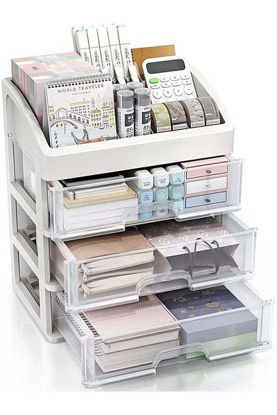 COOYA Drawer Desktop Plastic Storage, Clear Desktop Storage Drawers, for Office, Home,Cosmetics (3-Tier)